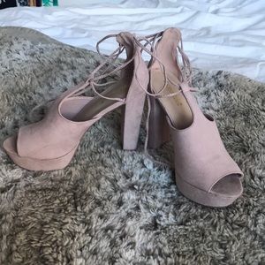 Nude chunky wrap around platform shoe